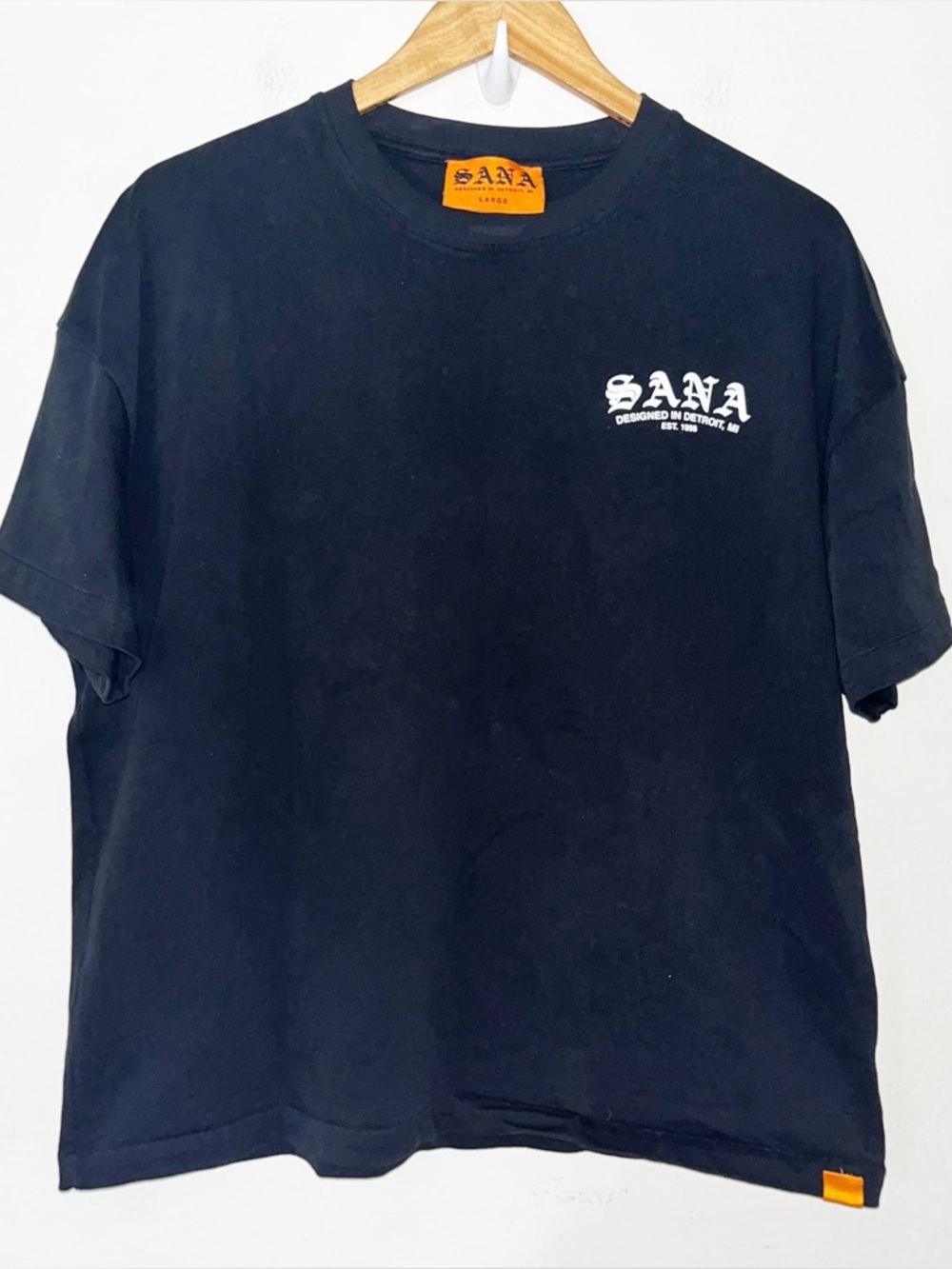 Sana Detroit Black T Shirt Sz L Basic Short Sleeve